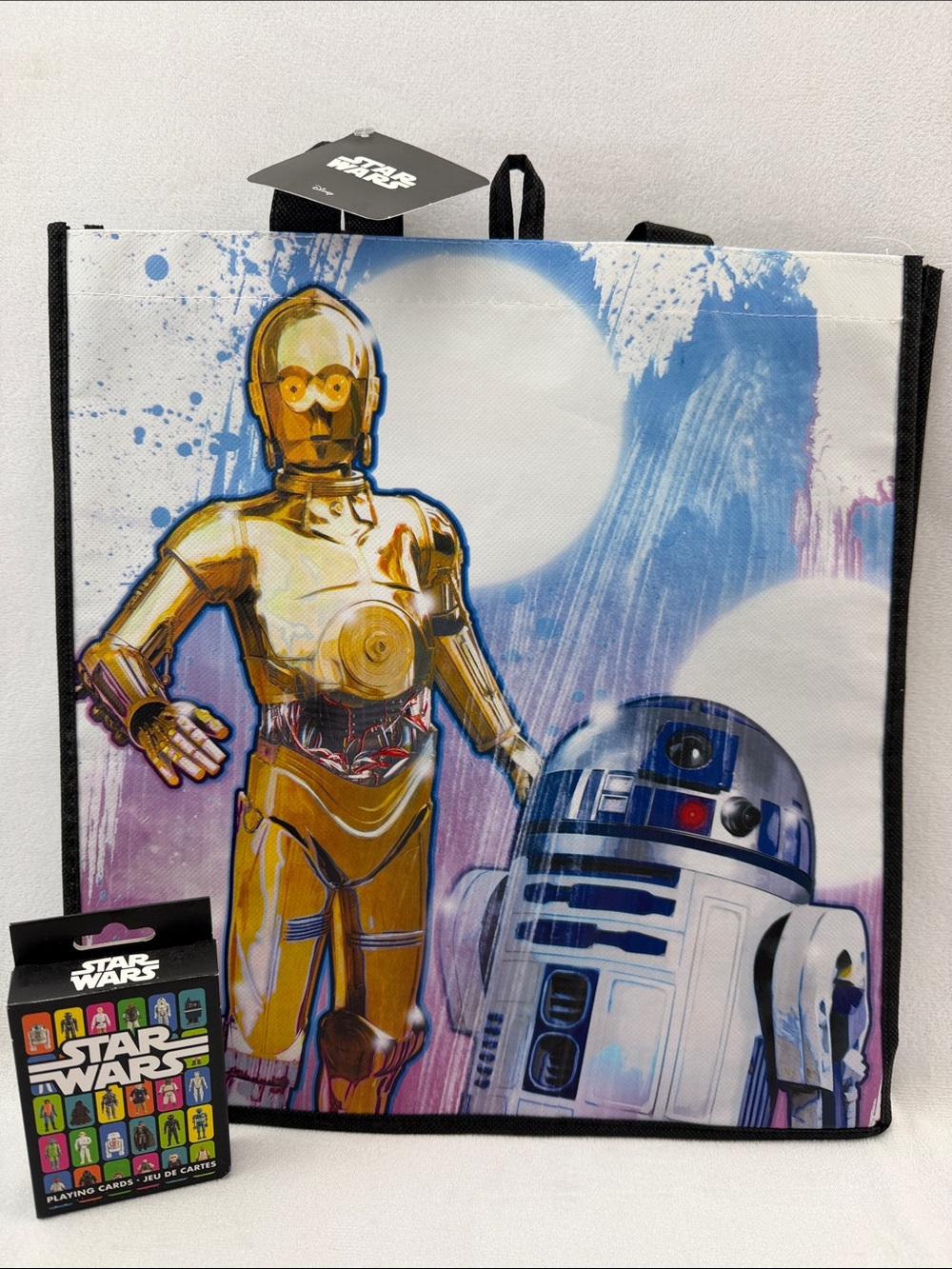Disney Star Wars Tote Bag C-3PO & R2-D2 Reusable Bag Playing Cards Included